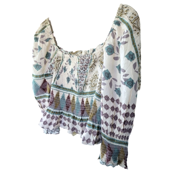 Z&L Europe Sz S Isis Smocked Peplum Multi-color Patchwork Top Milkmaid Babydoll - Picture 7 of 12